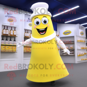 White Bottle Of Mustard mascot costume character dressed with a Skirt and Cufflinks