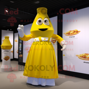 White Bottle Of Mustard mascot costume character dressed with a Skirt and Cufflinks