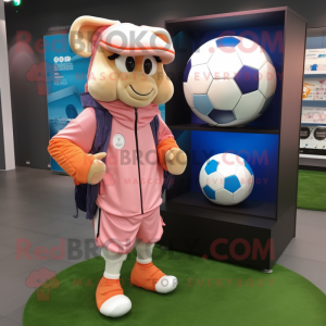 Peach Soccer Goal mascot costume character dressed with a Windbreaker and Wallets
