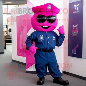Magenta Navy Soldier mascot costume character dressed with a Jeans and Wraps