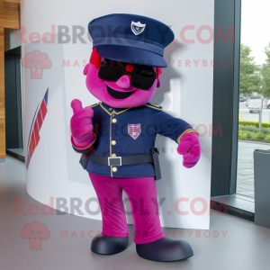 Magenta Navy Soldier mascot costume character dressed with a Jeans and Wraps