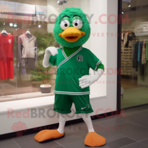 Forest Green Mandarin mascot costume character dressed with a Running Shorts and Pocket squares