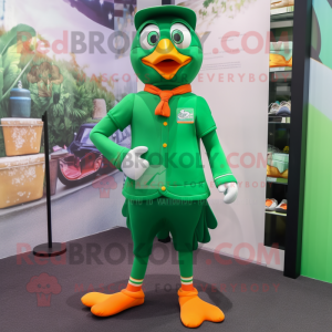 Forest Green Mandarin mascot costume character dressed with a Running Shorts and Pocket squares