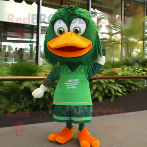 Forest Green Mandarin mascot costume character dressed with a Running Shorts and Pocket squares