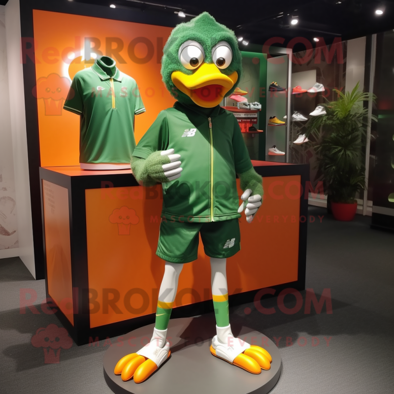 Forest Green Mandarin mascot costume character dressed with a Running Shorts and Pocket squares