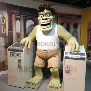 Beige Frankenstein'S Monster mascot costume character dressed with a Tank Top and Cufflinks