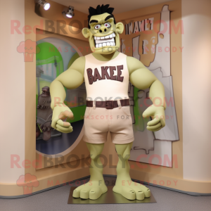 Beige Frankenstein'S Monster mascot costume character dressed with a Tank Top and Cufflinks