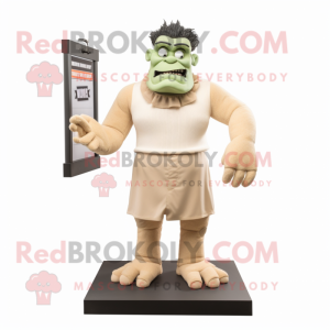 Beige Frankenstein'S Monster mascot costume character dressed with a Tank Top and Cufflinks