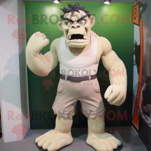 Beige Frankenstein'S Monster mascot costume character dressed with a Tank Top and Cufflinks