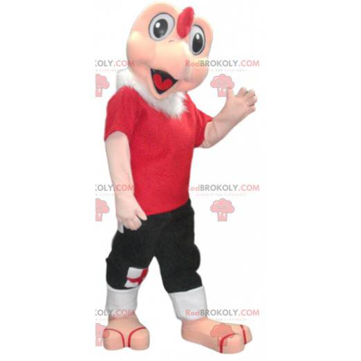 Mascota de Turquía en ropa deportiva roja. Traje de pavo -
