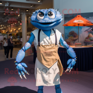 Blue Crab Cakes mascot costume character dressed with a Dress Shirt and Suspenders