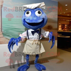 Blue Crab Cakes mascot costume character dressed with a Dress Shirt and Suspenders