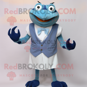 Blue Crab Cakes mascot costume character dressed with a Dress Shirt and Suspenders