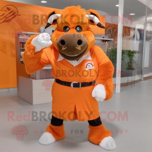 Orange Buffalo mascot costume character dressed with a Dress Pants and Wraps