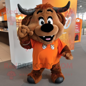 Orange Buffalo mascot costume character dressed with a Dress Pants and Wraps