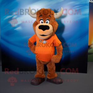 Orange Buffalo mascot costume character dressed with a Dress Pants and Wraps