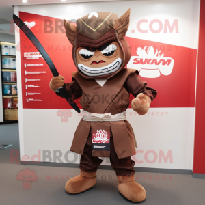Brown Samurai mascot costume character dressed with a Trousers and Bow ties