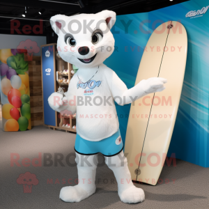 White Marten mascot costume character dressed with a Board Shorts and Brooches