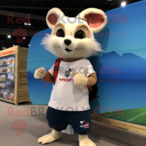 White Marten mascot costume character dressed with a Board Shorts and Brooches