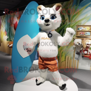 White Marten mascot costume character dressed with a Board Shorts and Brooches