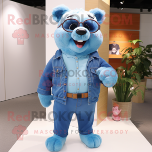 Cyan Beaver mascot costume character dressed with a Boyfriend Jeans and Eyeglasses
