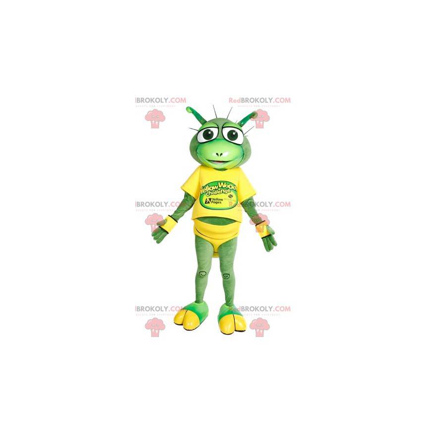 Grasshopper maskot i gul racing utstyr - Redbrokoly.com