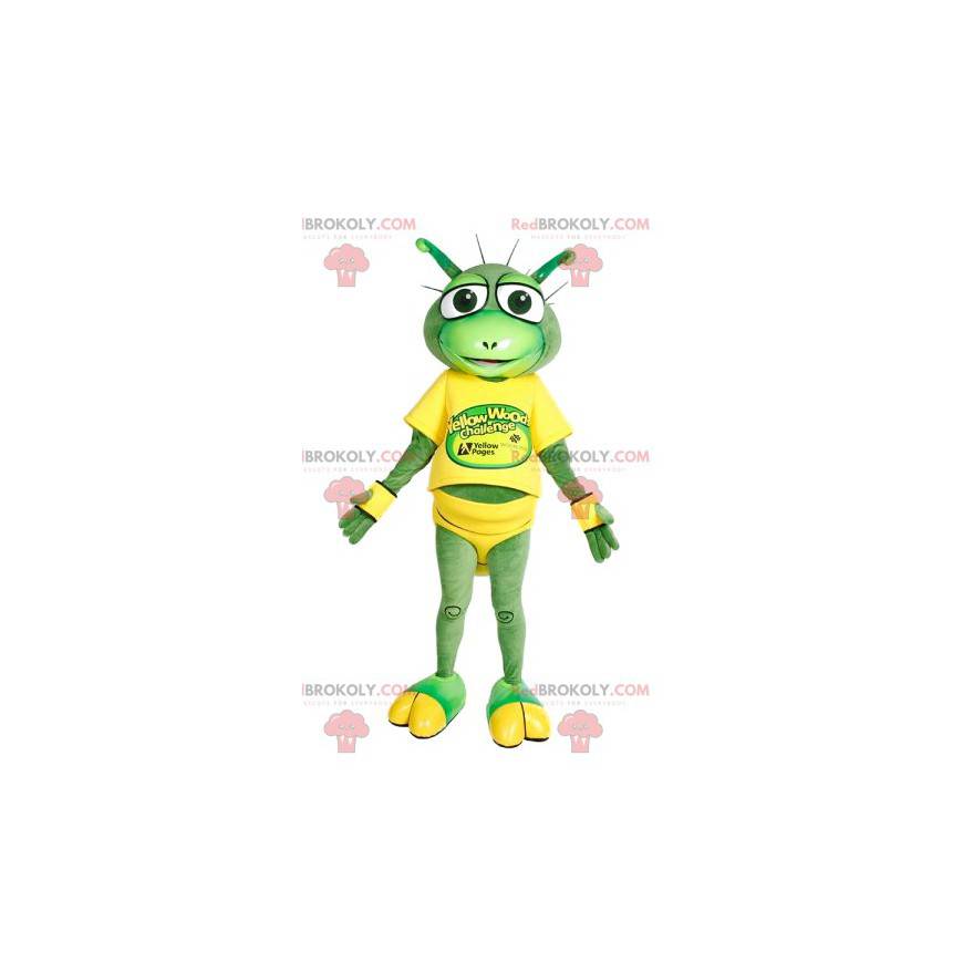 Mascotte de sauterelle en tenue de course jaune - Redbrokoly.com Mascotte de sauterelle en tenue de course jaune - Redbrokoly.com