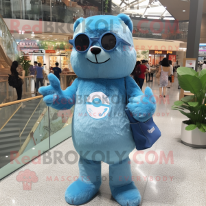 Cyan Beaver mascot costume character dressed with a Boyfriend Jeans and Eyeglasses