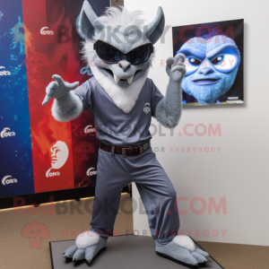 Silver Gargoyle mascot costume character dressed with a Bootcut Jeans and Sunglasses