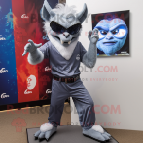 Silver Gargoyle mascot costume character dressed with a Bootcut Jeans and Sunglasses