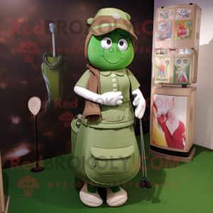 Olive Golf Bag mascot costume character dressed with a A-Line Skirt and Watches