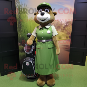 Olive Golf Bag mascot costume character dressed with a A-Line Skirt and Watches