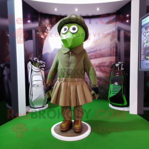 Olive Golf Bag mascot costume character dressed with a A-Line Skirt and Watches