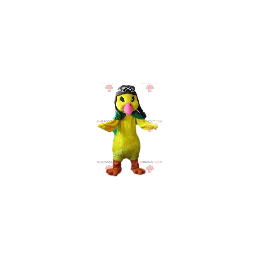 Mascotte de grand poussin jaune en tenue d'aviateur - Mascotte de grand poussin jaune en tenue d'aviateur -
