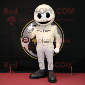 Cream Plum mascot costume character dressed with a Biker Jacket and Anklets