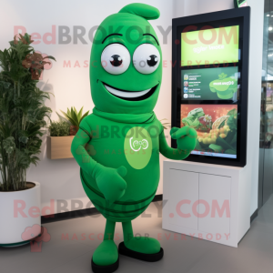 Green Zucchini mascot costume character dressed with a Turtleneck and Digital watches