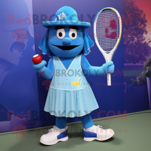 Blå tennisracket maskot...