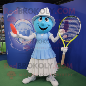 Blå tennisracket maskot...