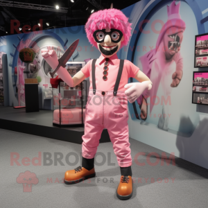 Pink Knife Thrower mascot costume character dressed with a Cargo Shorts and Eyeglasses