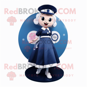 Navy Plate Spinner mascot costume character dressed with a Midi Dress and Hair clips