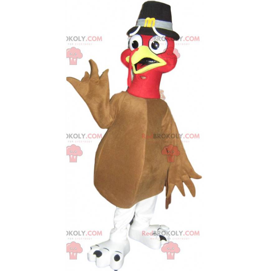 Mascot beige turkey with a brown hat - Redbrokoly.com