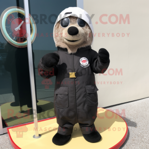 Black Seal mascot costume character dressed with a Parka and Bracelet watches