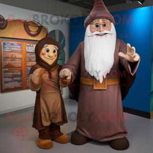 Brown Wizard mascot costume character dressed with a Capri Pants and Watches