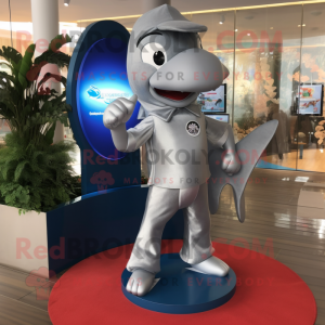 Silver Dolphin mascot costume character dressed with a One-Piece Swimsuit and Anklets
