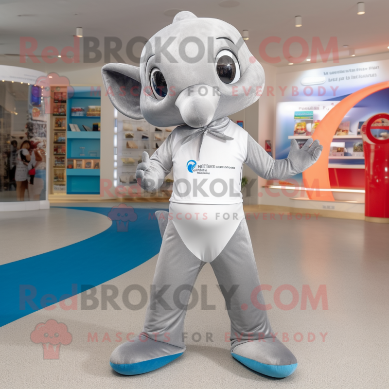 Silver Dolphin mascot costume character dressed with a One-Piece Swimsuit and Anklets