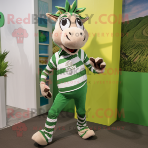 Green Zebra mascot costume character dressed with a Running Shorts and Pocket squares