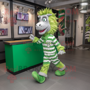Green Zebra mascot costume character dressed with a Running Shorts and Pocket squares