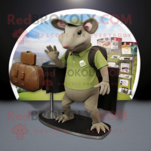 Olive Armadillo mascot costume character dressed with a Polo Tee and Briefcases