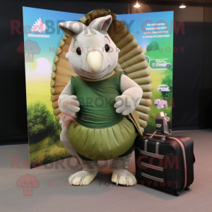 Olive Armadillo mascot costume character dressed with a Polo Tee and Briefcases