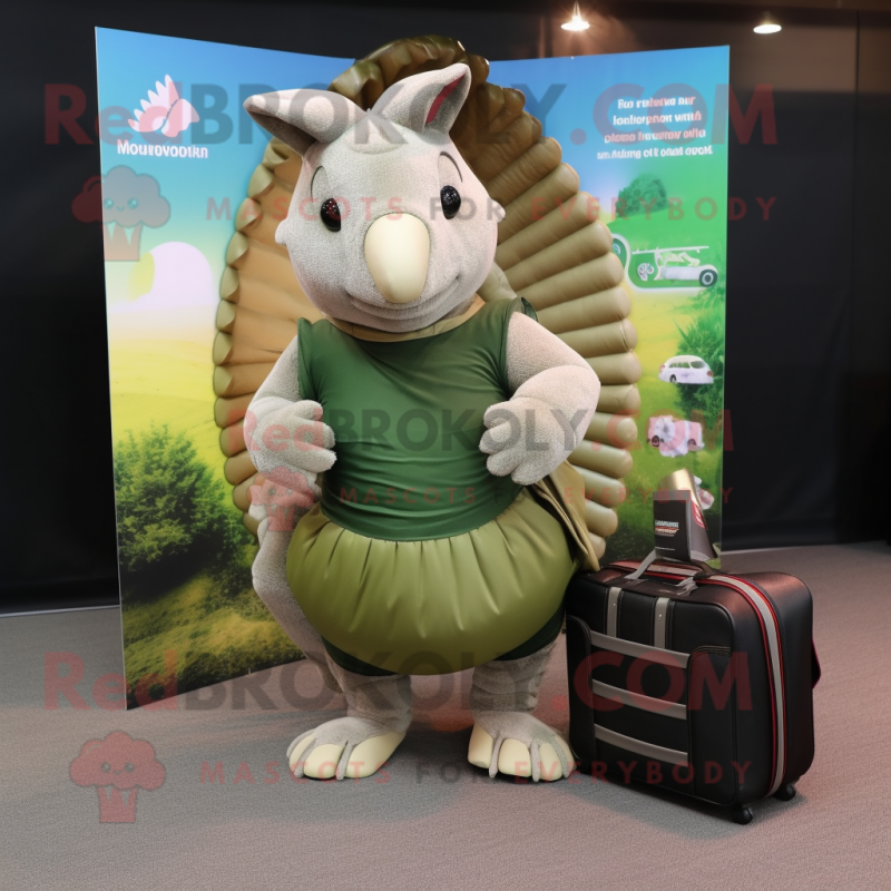Olive Armadillo mascot costume character dressed with a Polo Tee and Briefcases Olive Armadillo mascot costume character dressed with a Polo Tee and Briefcases